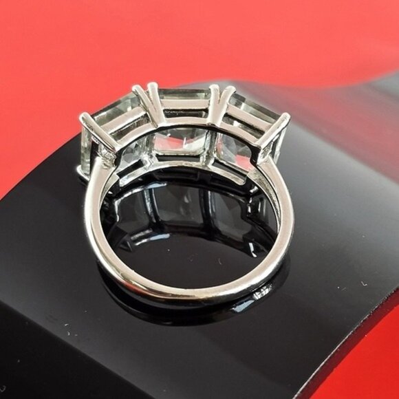 925 Sterling Silver Ring Sz 6.5 with Natural 3 Green Amethyst Stones 7x9mm - Picture 4 of 9